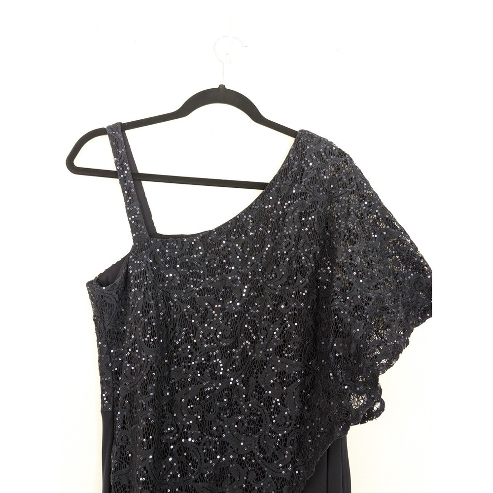R&M Richards Navy Sequin Lace One Shoulder Jumpsuit Size 16 Evening Formal - Picture 2 of 10